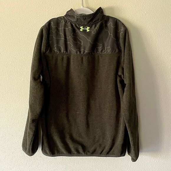 Youth Under Armour Army Green, Half-Zip, Long-Sleeve, Fleece Pullover. Size YMD. - Picture 2 of 3